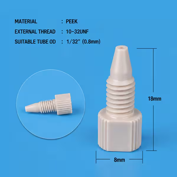 Raccords PEEK pour microtubes HPLC, compatibles avec des tubes de 1/32 pouce, 0,8 mm, 0,36 mm et 1 mm, 4 pièces Fournisseurs de raccords HPLC de 1/32“