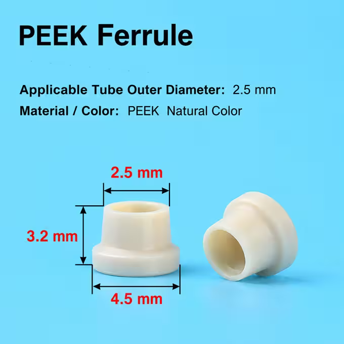 Proveedor de casquillos de PEEK de 2,5 mm y 3,0 mm para tubos de HPLC y accesorios de cromatografía 4 Proveedor de casquillos de PEEK de 2,5 mm y 3,0 mm para tubos y racores de HPLC
