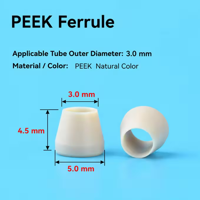 Proveedor de casquillos de PEEK de 2,5 mm y 3,0 mm para tubos de HPLC y accesorios de cromatografía 3 Embalaje a granel de casquillos de PEEK al por mayor para suministro a fábricas