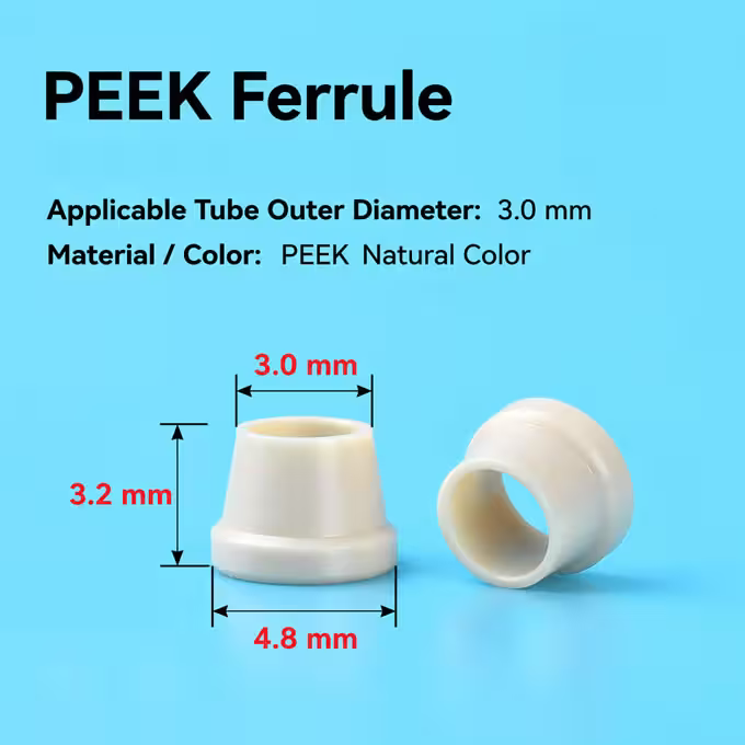 Proveedor de casquillos de PEEK de 2,5 mm y 3,0 mm para tubos de HPLC y accesorios de cromatografía 2 Casquillo de PEEK conectado a tubos de HPLC y sistemas de cromatografía